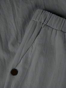 EMERY ROSE Plus Size Women's Casual Pure Cotton Solid Color Long Pants With Pockets And Button Closure - Grey - View 3