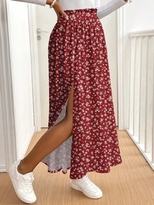 SHEIN Frenchy 女款休閒度假高開衩喇叭裙擺裙，適合夏季、度假、海灘、街頭穿搭，適用於日常通勤、約會、派對、秋冬、夏季、聖誕節、新年、感恩節、派對、婚禮、海灘、畢業典禮，優雅休閒外出穿搭 - 彩色 - 查看 5