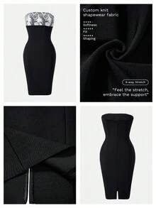 Nuvra Women's Lace Trim Black Sexy Waist Cinched Long Evening Dress - Black - View 15
