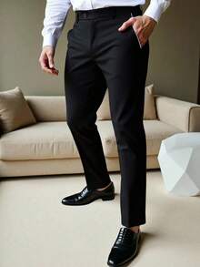 Manfinity Homme Men's Black Dress Pants, Versatile Suit Trousers, Suitable For Various Occasions, Elegant Business Casual Pants - Black - View 4