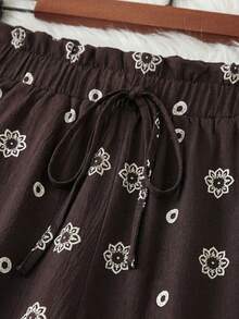 EMERY ROSE Pantalones anchos y sueltos con cintura con volantes y estampado floral para mujer de talla grande - Multicolor - Ver 4