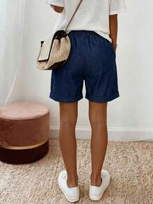Vaclyn Women's Casual Vacation Fashion Versatile Shorts - Blue - View 2