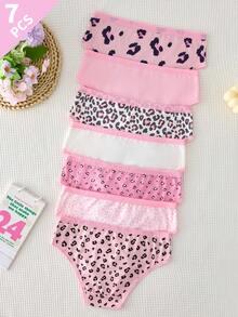 Tween Girl Pink Leopard Print Mixed Underwear 7pcs/Pack - Multicolor - View 2