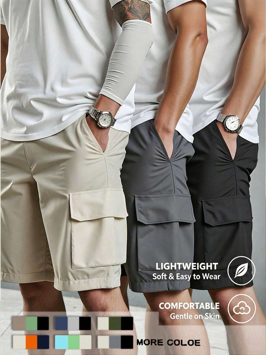 Manfinity Dauomo 3 Pcs Men's Summer Casual Solid Color Cargo Shorts Set - Multicolor - View 1