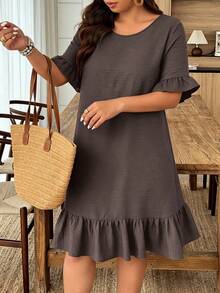 Weeklong Plus Size Women Spring/Summer Back Hollow Contrast Color Print Casual Elegant Vacation Dress Formal Evening Dark Wash - Brown - View 5