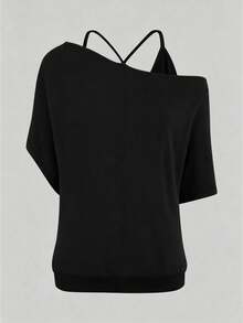 SHEIN LUNE 大尺碼羽毛印花吊帶短袖T恤女款圖案上衣 - 彩色 - 查看 2