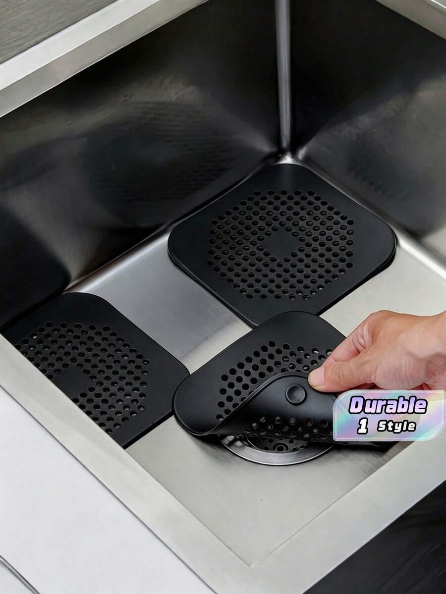 5Pcs Black Anti-Clog Drain Filter, Hair Debris Catcher For Kitchen Sink Bathtub Shower, Soft Rubber Non-Slip Drain Cover, Durable Plastic Strainer, Easy Clean Drain Protector, Essential For Kitchen & Bathroom - Multicolor - View 1