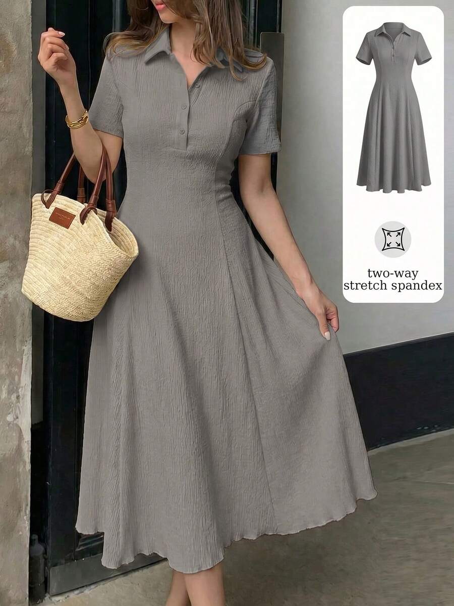 Modelyn Vestido midi de punto de unicolor para mujer - Gris - Ver 1