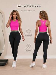 BamGleam Women's Summer Solid Color Round Neck Casual Sports Tank Top Fitted Shirtworkout Tank Top - Hot Pink - View 6