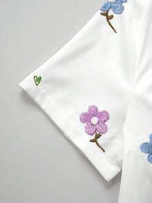 PopScrub 女款花卉印花V領短袖口袋制服上衣 - 彩色 - 查看 4