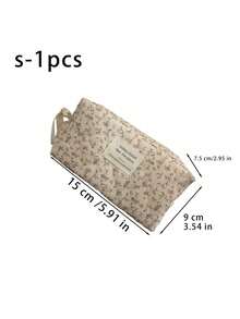 1 Pink Floral Corduroy Makeup Bag – A Multifunctional, Portable, Zippered Organizer Pouch Suitable For Storing Cosmetics, Skincare Products, Lipstick, Makeup Brushes, Hand Cream, Earphones, Coins, Keys, And More. - Multicolor - View 11
