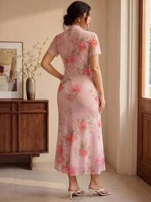 EastFlair Plus Size Summer Elegant Floral Print Dress Wedding Guest Pink - Multicolor - View 4