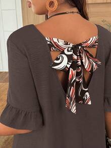 Weeklong Plus Size Women Spring/Summer Back Hollow Contrast Color Print Casual Elegant Vacation Dress Formal Evening Dark Wash - Brown - View 2