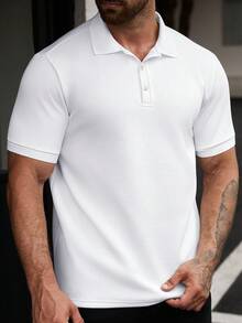 Manfinity CasualCool 男士純色針織斜紋提花商務休閒寬鬆短袖 Polo 衫 - 白色 - 查看 5