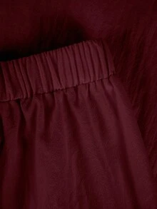 EMERY ROSE Plus Size Women's Casual Pure Cotton Solid Color Long Pants With Pockets And Button Closure - Burgundy - View 5