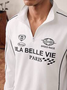 Tonviero Chaqueta casual de hombre con estampado de letras, para primavera/otoño, estilo fútbol - Blanco - Ver 6
