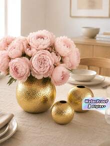 1個陶瓷花瓶家居裝飾工藝品，花盆藝術水培花瓶家居裝飾禮品，陶瓷花瓶工藝小型圓球花瓶植物容器杯花藝布置家居桌面裝飾（金色） - A - 查看 1