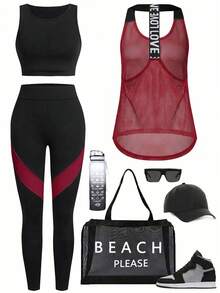 SHEIN Sports 女款背心與緊身褲運動套裝 - 彩色 - 查看 10