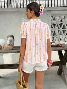 Flora Isola Flora Isola 女款條紋拼色休閒百搭日常通勤襯衫 - 彩色 - 查看 2