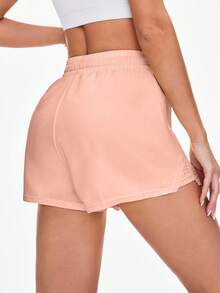 SHEIN Sovereign Charm 女款純色腰部綁帶休閒寬鬆運動短褲 - 赤褐色 - 查看 2