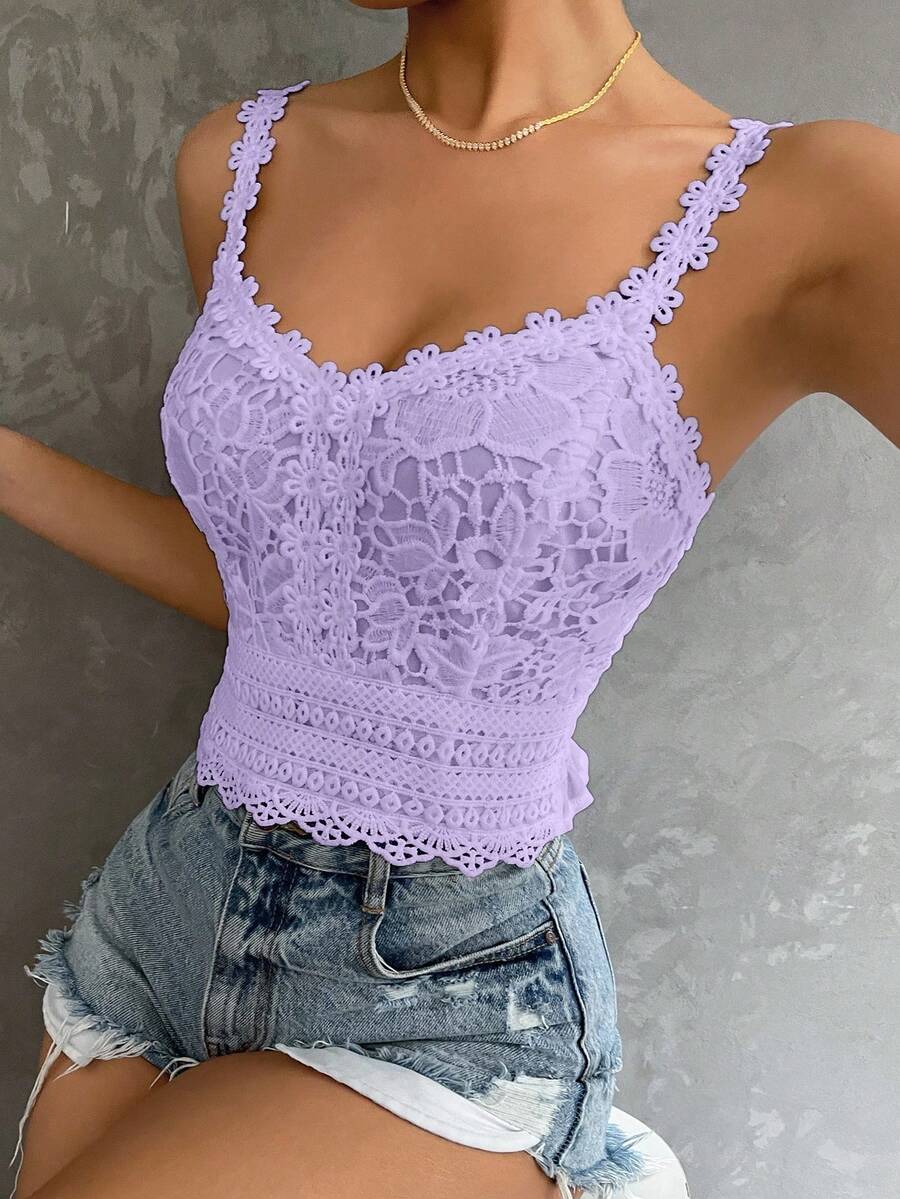Glyssa 女款花卉刺繡圖案修身百搭日常穿著上衣 - 淡紫色 - 查看 1