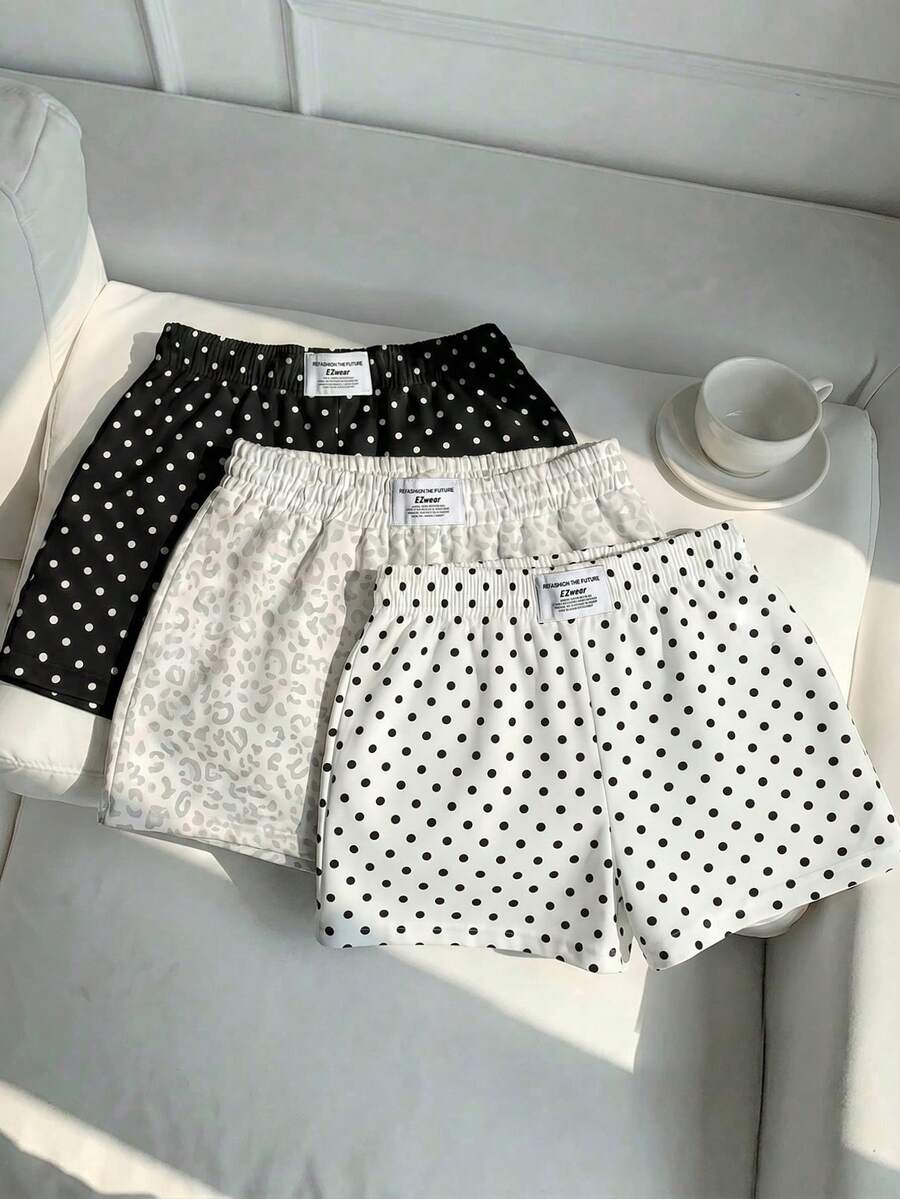SHEIN EZwear 3件組舒適女款休閒短褲,梭織面料,適合日常穿著,迷彩印花短褲套裝 - 彩色 - 查看 1