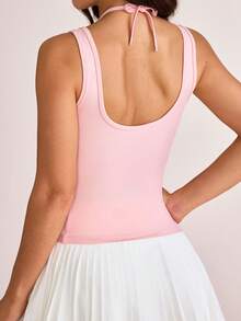 Dewbera Dewbera Sports Pink T-Shirt Tank Top Running Yoga Halter Neck Design Gym Summer Athleisure Athletic Graphic Y2k - Pink - View 2