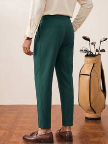 Tonviero Men's Casual Minimalist Pleated Solid Color Tapered Formal Pants, Spring/Autumn, Fall - Dark Green - View 2