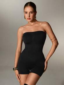 Nuvra Women's Solid Color Wrap Chest One-Piece Romper Everyday Black Summer Basic Gym - Black - View 7