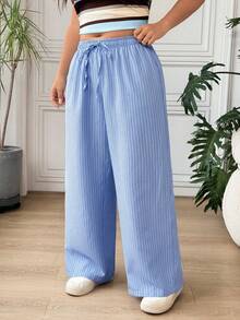 SHEIN EZwear 條紋休閒大尺碼女款長褲 - 藏蓝色 - 查看 5