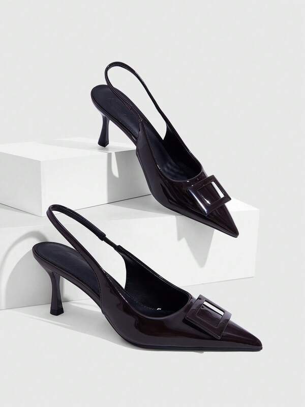 CUCCOO SZL Zapatos de mujer de cuero charol multicolor con hebilla cuadrada, tacón puntiagudo y correa, versátiles y elegantes, para ir al trabajo, citas, oficina, cenas y uso diario