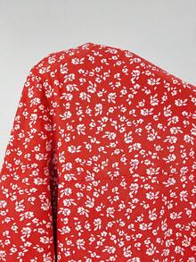 SHEIN EZwear Plus Size Women's Brown Ditsy Floral Cami Dress Gym - Red - View 7