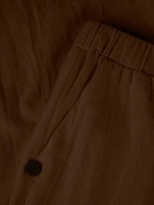 EMERY ROSE Plus Size Women's Casual Pure Cotton Solid Color Long Pants With Pockets And Button Closure - Brown - View 5