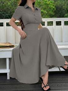 Modelyn Vestido midi de punto de unicolor para mujer - Gris - Ver 4