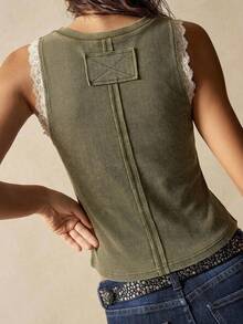 Bohemela Women's Summer Color Block Retro Knit Tank, Casual Sleeveless Top For Party, Country Concert, 4th Of July & Juneteenth - Army Green - View 7