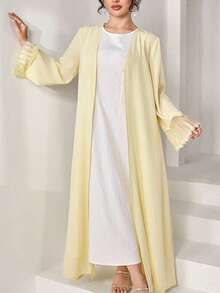 Graceveil Elegant Lace Cuff Design Plus Size Women's Arabic Abaya - Yellow - View 5