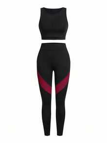 SHEIN Sports 女款背心與緊身褲運動套裝 - 彩色 - 查看 5