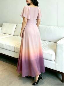 Modelyn Gaun Ukuran Besar Motif Gradien Ombre, Gaun Maxi Wanita Modis dengan Leher Persegi dan Lengan Bergelombang, Gaun Panjang Elegan dengan Pinggang Ramping untuk Musim Panas, Cocok untuk Liburan dan Pemakaian Sehari-hari - MultiWarna - View 2