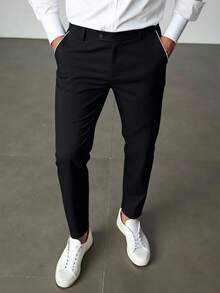 Manfinity Homme Men's Black Dress Pants, Versatile Suit Trousers, Suitable For Various Occasions, Elegant Business Casual Pants - Black - View 6