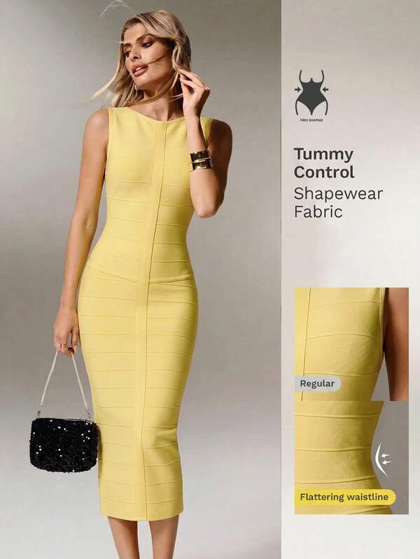 Nuvra Vestido de mujer ajustado de punto acanalado tipo vendaje con espalda en U, abertura trasera, para fiesta y vacaciones