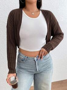 SHEIN EZwear Chocolate Brown Plus Size Lightweight Jacket Fall - Chocolate Brown - View 5