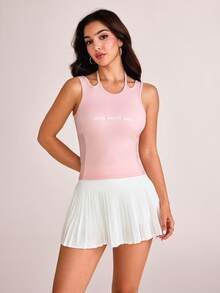 Dewbera Dewbera Sports Pink T-Shirt Tank Top Running Yoga Halter Neck Design Gym Summer Athleisure Athletic Graphic Y2k - Pink - View 3