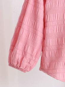 SHEIN 少女寬鬆條紋翻領休閒襯衫 - 粉色 - 查看 6