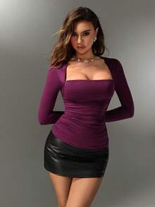 Nuvra Women's 2-In-1 Double Layer 2 In 1 Slimming Waist-Shaping Body-Sculpting Top - Burgundy - View 4