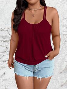 EMERY ROSE Plus Size Women Solid Color Ruched Casual Everyday Top - Burgundy - View 3