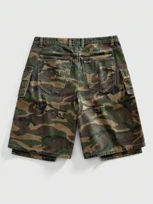 ROMWE MEN Pantalones cortos de mezclilla cargo de camuflaje para hombres - Verde militar - Ver 2