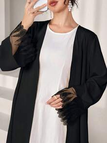 Yasmyna 優雅蕾絲袖口設計女款阿拉伯長袍 - 黑色 - 查看 2