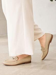 MOTF WOMEN SUEDETTE METAL DECOR FLATS FOR CHRISTMAS SPRING SHOES - Apricot - View 6