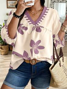 Weeklong Camisa de vacaciones casual con estampado aleatorio talla grande - Rosa vieja - Ver 1