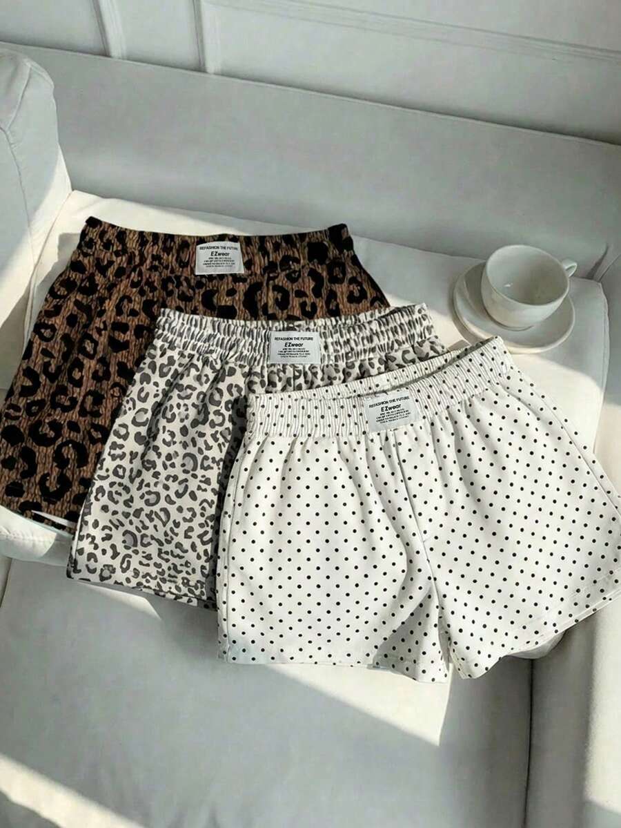 SHEIN EZwear 3件套女士休闲迷彩印花短裤套装,梭织面料,舒适日常穿着 - 彩色 - 查看 1